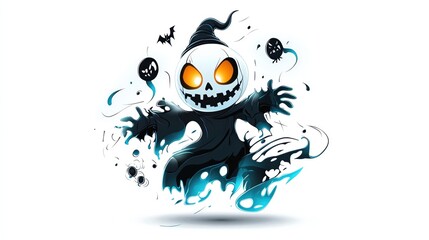 A spooky ghost character with glowing eyes and a playful silhouette, perfect for Halloween-themed designs and illustrations.