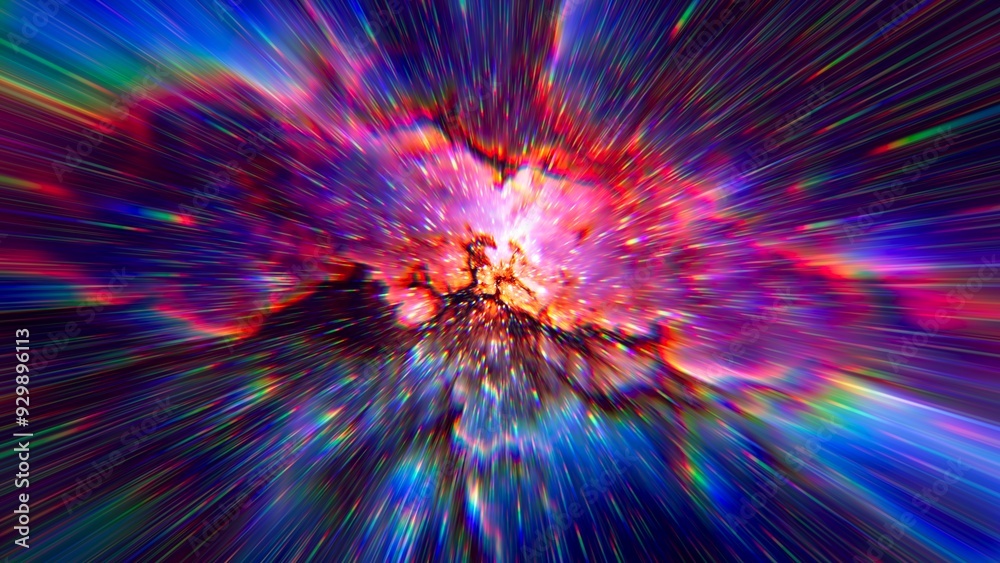 Aufkleber flight to the stars at the speed of light. portal for hyperspace jump. colorful glowing cosmic backg