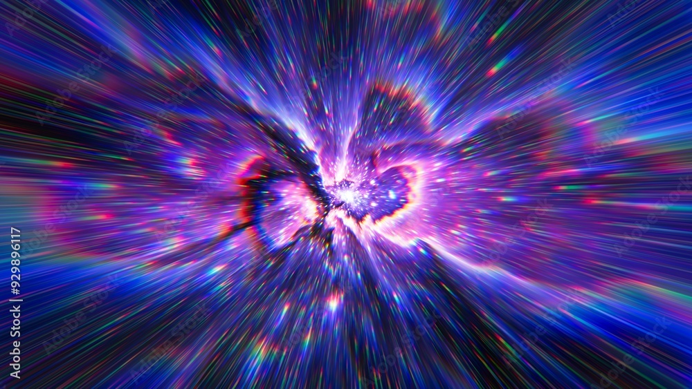 Aufkleber flight to the stars at the speed of light. portal for hyperspace jump. colorful glowing cosmic backg
