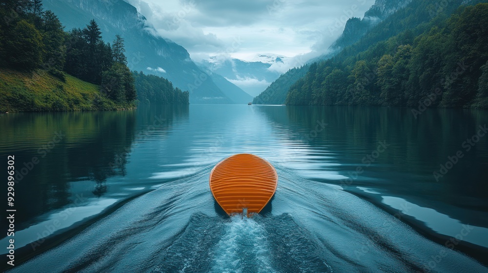 Canvas Prints serene boat ride through majestic mountains