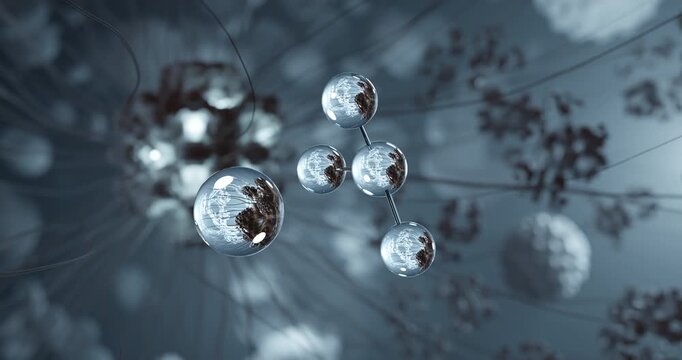 Iron(II) carbonate rotating 3d molecule, molecular structure of e505, seamless video