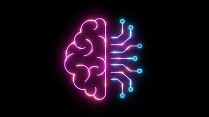 Animated Intelligence brain icon glowing line icon with hi-tech digital data connection system, Alpha channel, transparent background. 4K resolution