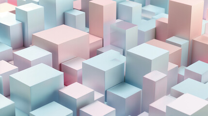 Obraz premium Pastel-colored abstract cityscape with cubic shapes in minimalist design