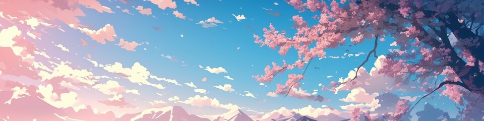 Whimsical Anime-Inspired Mountain Landscape: Creative Abstract Design in Brown and Pink Hues. Captivating UI Decoration for Web Marketing Posters and 4K Wallpapers. Artistic Background Illustration fo