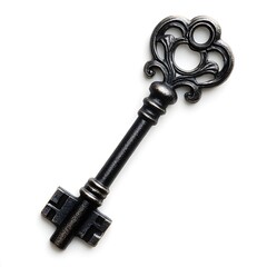 Ornate Black Key Isolated on White Background.