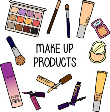 make up products colorful vector minimalist set icons