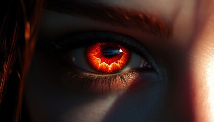 Vibrant Red Eye of a Female Demon with Intense Gaze