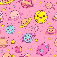 Cute pink space pattern digital paper