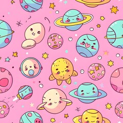 Cute pink space pattern digital paper