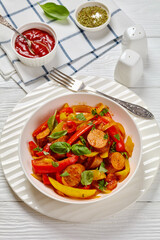 zesty italian sausage peppers and onions, top view