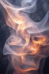 Abstract Swirling Smoke with Warm Orange and Cool Blue Tones on Dark Background