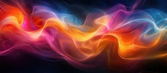 Fototapeta premium Abstract Colorful Smoke Waves on Dark Background - Vibrant and Dynamic Digital Art