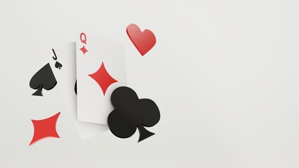 Casino chips, cubes, roulette, drum  on light wite background - 3d render. Flying chip for online casinos and mobile gambling applications, poker - winner, wealth concept.