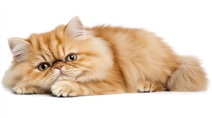 Isolated on a white, transparent background, here is a cute Persian cat in brown