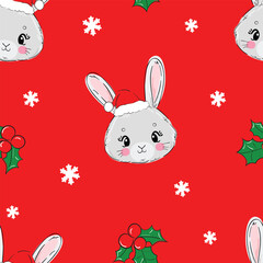 Christmas background Seamless pattern rabbit, bunny print design background vector textile for kids fashion