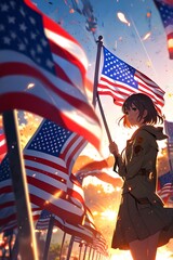 Happy Veterans Day with American flags as well as the awesome background