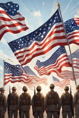 Happy Veterans Day with American flags as well as the awesome background