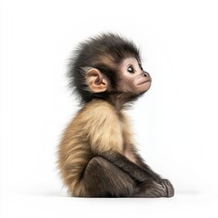 White background with cute Capuchin monkeys looking up