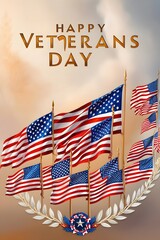 Happy Veterans Day with American flags as well as the awesome background
