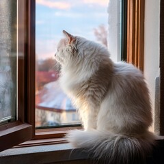 cute white Angora cat, AI generated