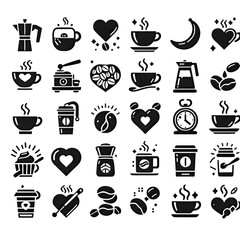 Obraz premium Coffee and tea cup logo Silhouette line art vector illustration on a white background. Coffee and tea set