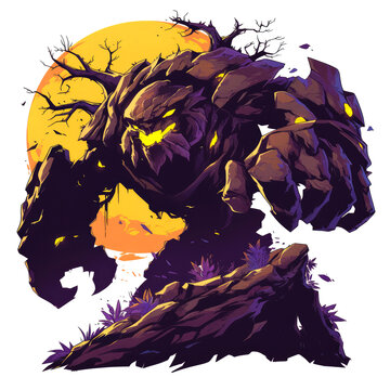 recommend clip art: Stone Golem With Yellow Eyes Stands on a Rock Formation