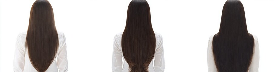 Naklejka premium Isolated on a transparent background are a group of women with straight long brown hair from the back