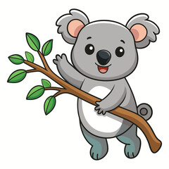Fototapeta premium Cute Koala Catching Branch Wood Tree Cartoon Vector Icon Illustration