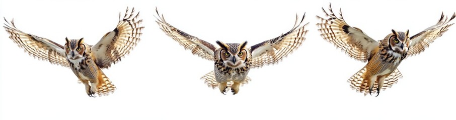 Fototapeta premium A set of isolated owls flying on a transparent background