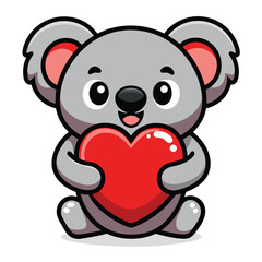 Fototapeta premium Cute koala holding a big red heart 