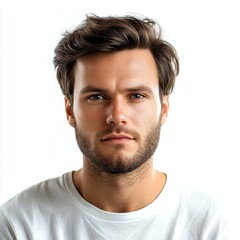 Fototapeta premium Portrait of a young man with serious expression isolated on white background, transparent cutout