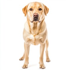 A Labrador retriever dog stands isolated on a white, transparent background
