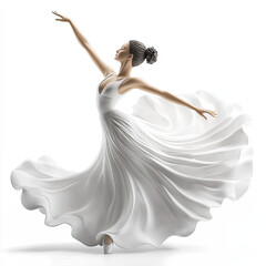 Naklejka premium 3D porcelain figurine of a ballerina in white, isolated, on a white background. A resource for creativity, a decorative element. Illustration for advertising, print, decoration for presentation.