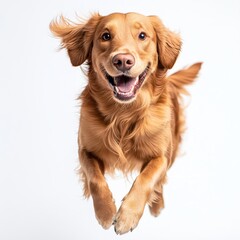 Isolated golden retriever dog smiling