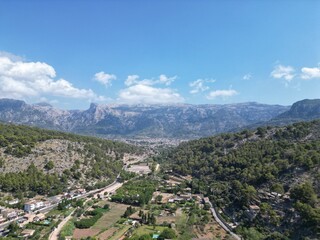 aerial view of the s&oacute;ller valley and tramuntana mountains, mallorca