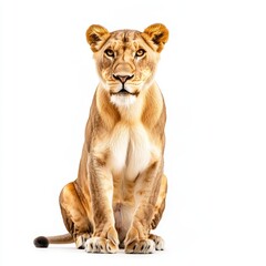 Obraz premium Isolated portrait of a lioness sitting atop a transparent background