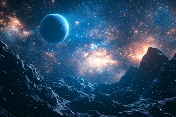 Obraz premium Space cosmic illustration with planets scene created with Generative AI