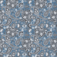 Orante damask textile background. Paisley seamless pattern