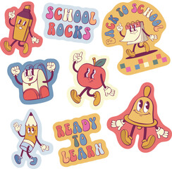 Obraz premium Retro groovy school stickers design
