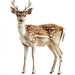Fototapeta premium Isolated white background of a deer, a wildlife animal