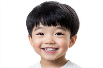 Smiley, happy Asian little boy isolated on a transparent background, smiling and laughing.