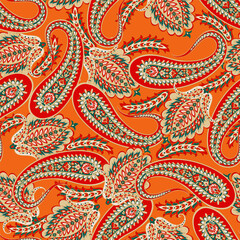 Paisley Floral oriental ethnic Pattern. Vector Seamless Ornamental Indian fabric patterns.