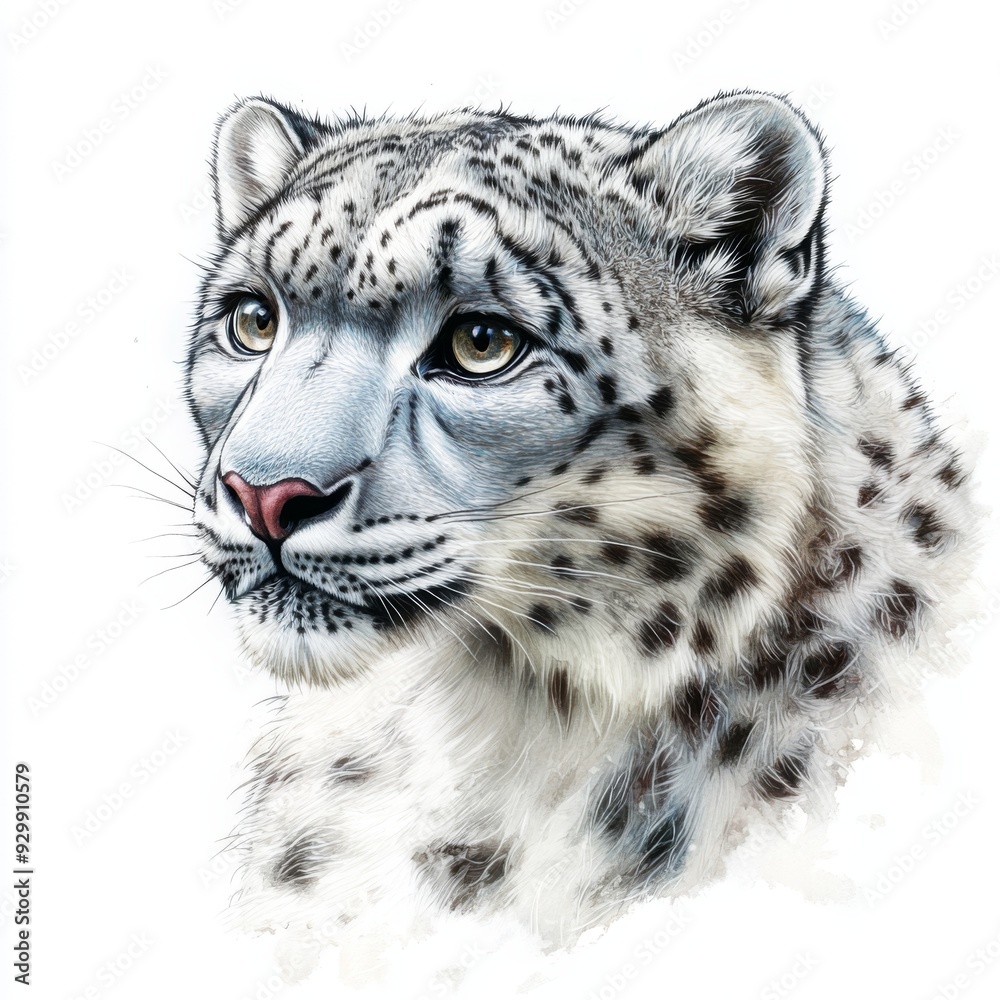 Wall mural The snow leopard has been isolated on a white background, with a transparent cutout.