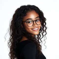 Obraz premium Angry young woman wearing glasses and smiling, isolated on transparent background