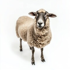 Obraz premium The full body of a sheep is isolated on a white background.