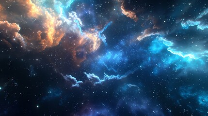 Fototapeta premium 3D scene with vibrant swirling nebula and distant stars. Background with space