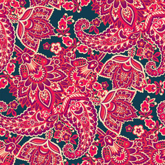 Seamless pattern with paisley ornament. Ornate floral decor for fabric. Vector illustration