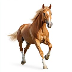 The white horse galloping on transparent background with a long mane on a white background (png)