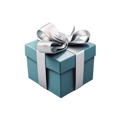blue gift box with white ribbon isolated on Transparent background. Generative AI