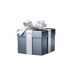 blue gift box with white ribbon isolated on Transparent background. Generative AI